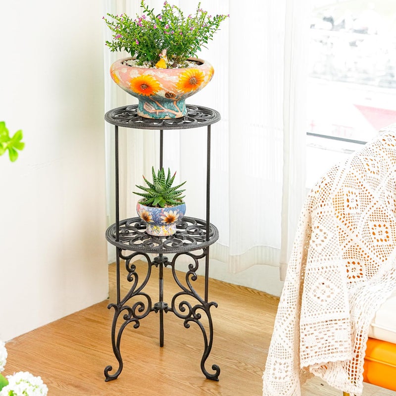 Sungmor Heavy Duty Cast Iron Potted Plant Stand,26-Inch 2 Tiers Metal Planter Rack,Decorative Flower Pot Holder,Vintage & Rustic Style Indoor Outdoor Garden Pots Container Supports - Image 2